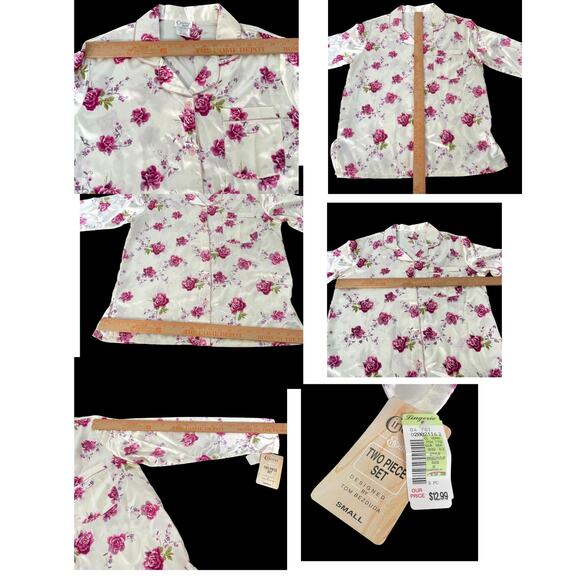 Vintage Cinema Etoile Pajama Set Women Small Floral 2 Piece Silky NOS Tags READ - Picture 5 of 16
